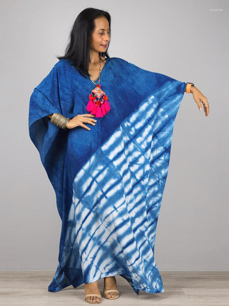 

Women's Swimwear Kaftans For Women Tie Dye Blue Maxi Beach Dresses Tunic V Neck Batwing Sleeve Bikini Cover Up Summer Bathing Suits, Blue kaftan beach