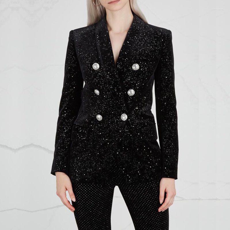 

Women' Suits Double-breasted Sequins Starry Velvet Suit 2023 Spring And Autumn High-quality Casual Slim Long-sleeved Jacket Handsome, Black