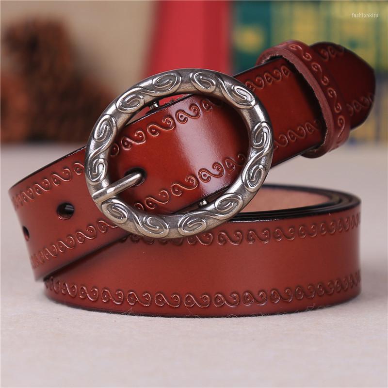 

Belts Women's Retro Pin Buckle Belt Vintage Carved Genuine Leather Gothic Casual Fashion All-Match Dress Waistband, Black