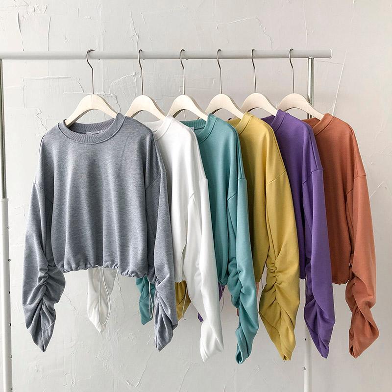 

Women's Hoodies & Sweatshirts Autumn Women Short Style Shirring Loose Tops Korean Casual Long Sleeve Pullovers Hooded Ulzzang Streetwear Fem, Hui