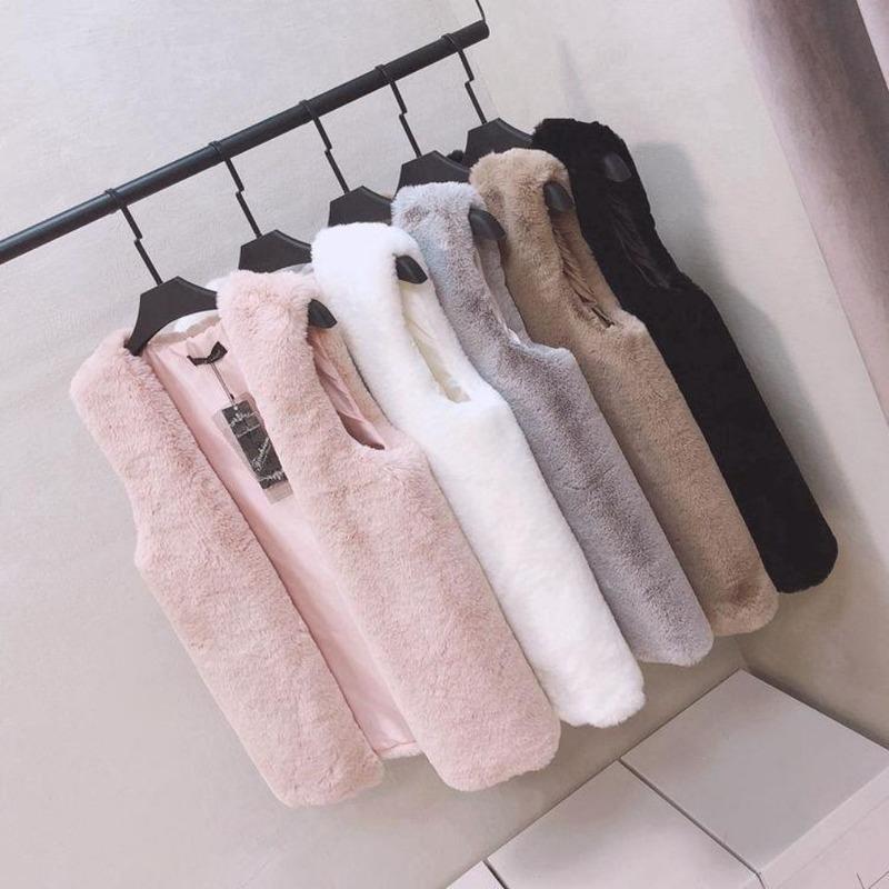 

Women's Fur & Faux Women Coat Female V-neck Sleeveless Vest Autumn Winter Fake Lady Casual Thick Warm Loose Jackets Coats, Pink