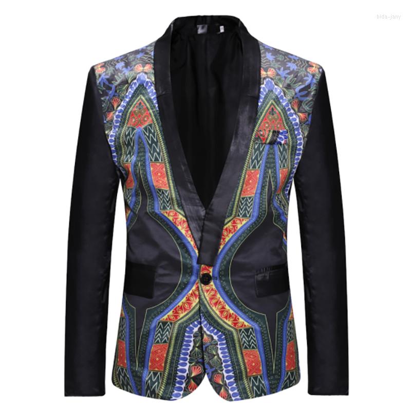 

Men' Suits Large Size 3XL African Print Style Blazer Jacket Men Single Buckle Nightclub Prom Suit Costume Homme Stage Clothes Coat, As shown