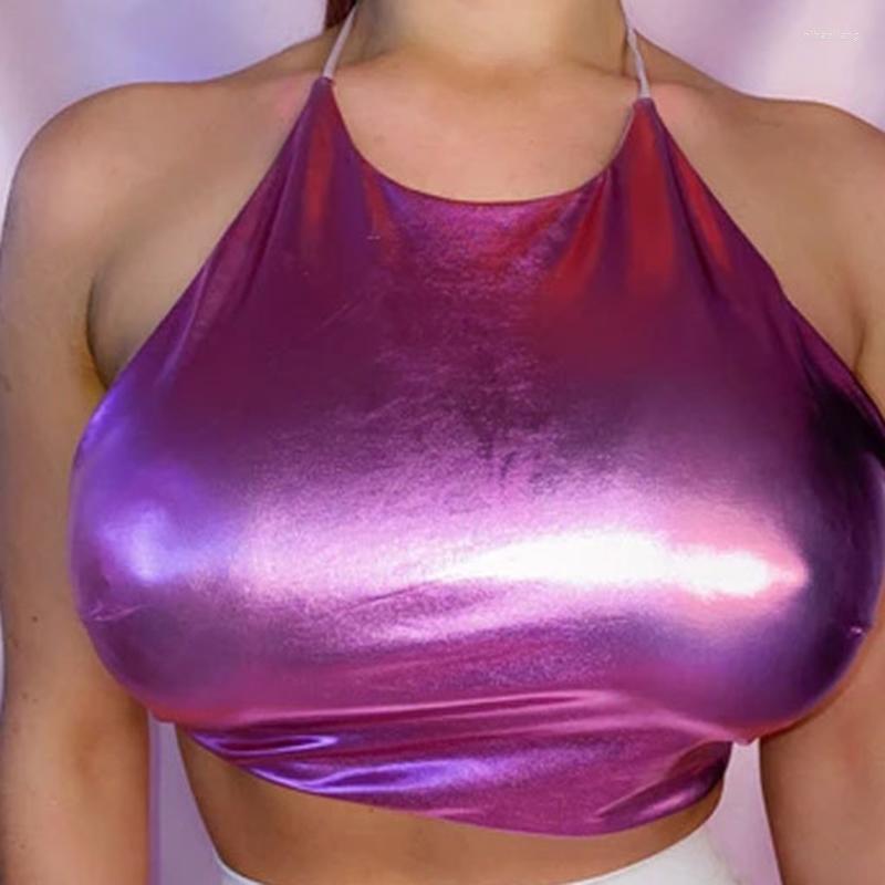 

Women' Tanks Women' Sexy PU Leather Camisole Crop Top Fashion Lady Sleeveless Clubwear Slim Stretchy Camis Femme, Pink