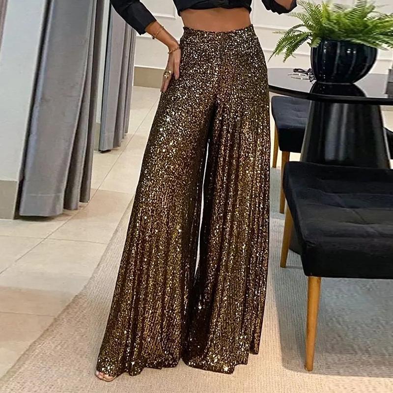 

Women' Pants Vintage Solid High Waist Office Wide Leg Autumn Winter Straight Women Casual Trousers Fashion Party Bright Silk Long, 03 silver
