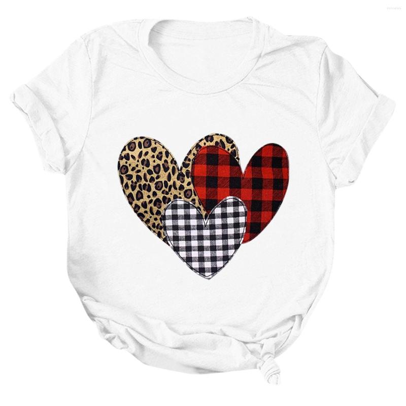

Women' T Shirts Women Large Size Valentine Day T-shirt Solid Color Three Hearts Printing Short Sleeve Loose Round Neck Comfortable Lady, Gray