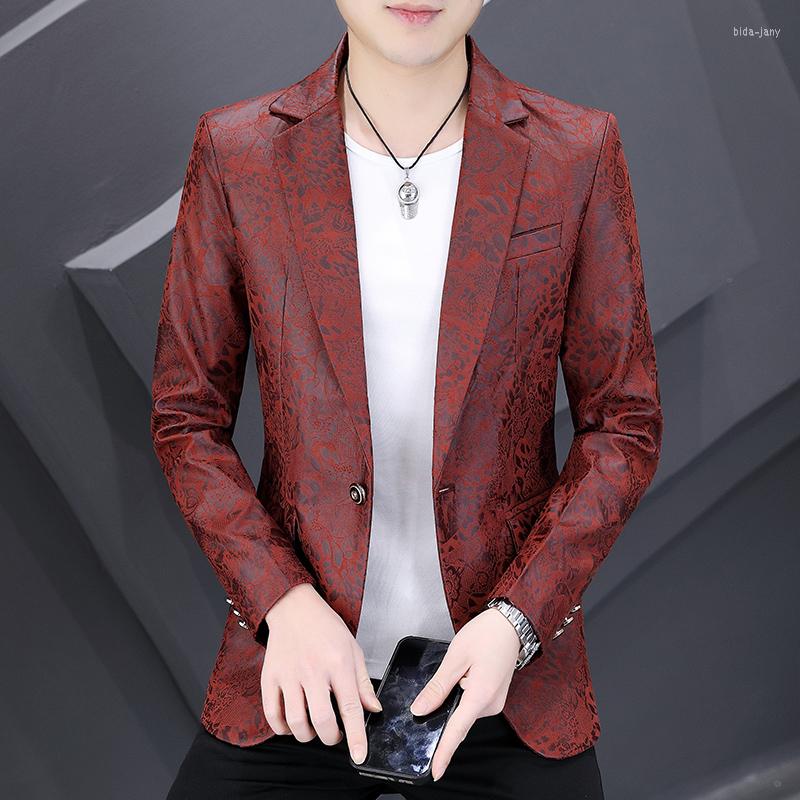 

Men's Suits 2023 Spring Autumn Gilded Flower Blazers Men Fashion Slim Business Casual Suit Jacket Social Stage Performance Dress Coat, Red