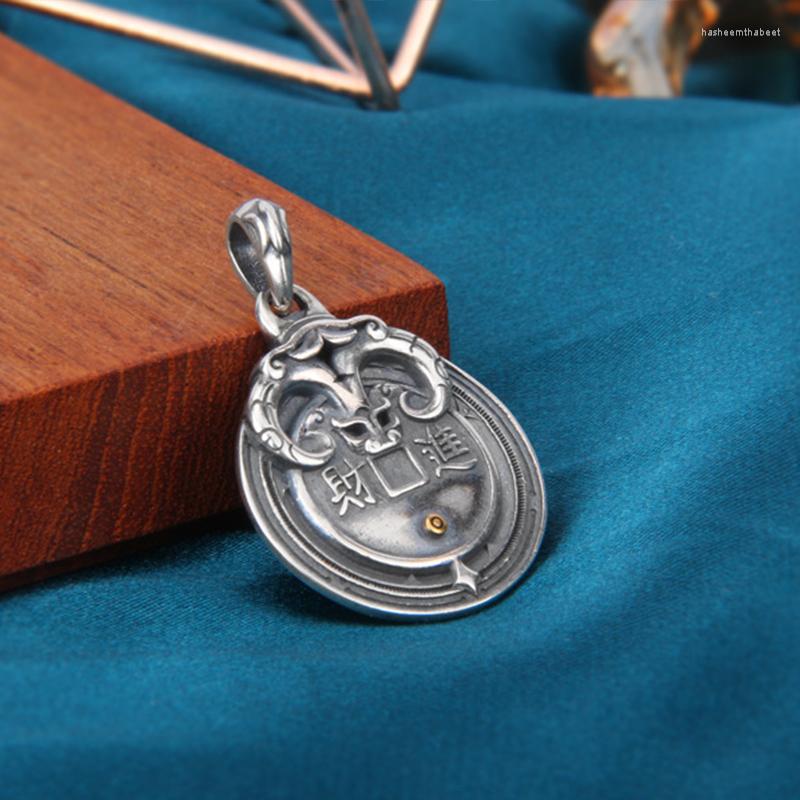 

Pendant Necklaces TR Solid Bi An Fortune And Treasure Round Card Personality Retro Old Men's Women's Necklace Falling Tide