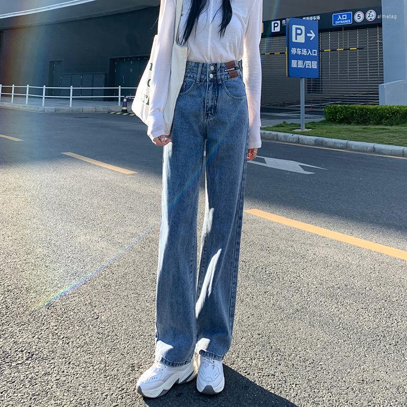 

Women' Jeans Wide Y2k Pants High Waisted Jean Woman Denim Streetwear Vintage Quality 2023 Fashion Harajuku Straight Trousers L131, Blue
