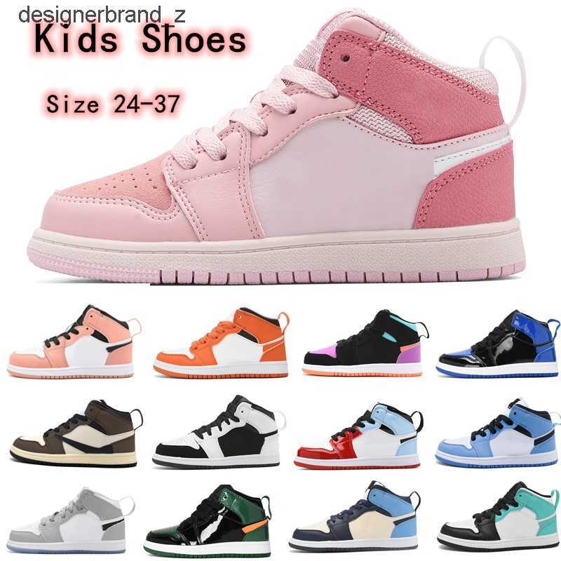 

kids shoes 1s boys basketball Jumpman 1 shoeChildren black mid high sneaker Chicago designer Scotts blue trainers baby kid youth toddler 9AC7