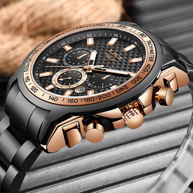 

Wristwatches LIGE Fashion Date Quartz Men Watches Top Male Clock Chronograph Sport Wrist Watch Hodinky Relogio Masculino, All black