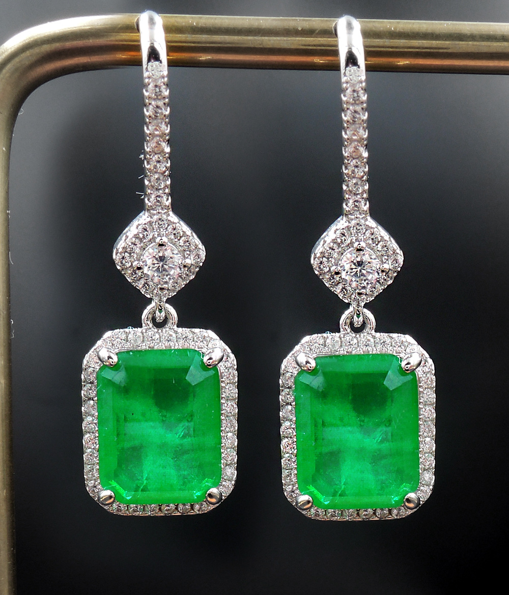 

Vintage Lab Emerald Diamond Dangle Earring 925 sterling silver Wedding Drop Earrings for Women Promise Engagement Jewelry