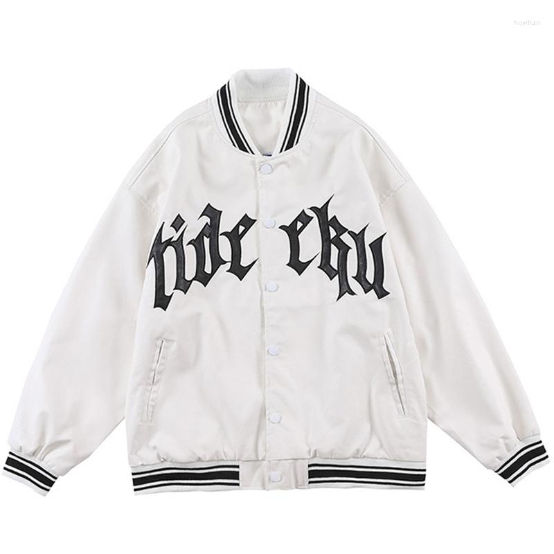 

Men's Jackets Autumn Male Hip Hop Baseball Uniform PU Leather Bomber Jacket Men Letter Embroidery Streetwear Tide Outwear, Black