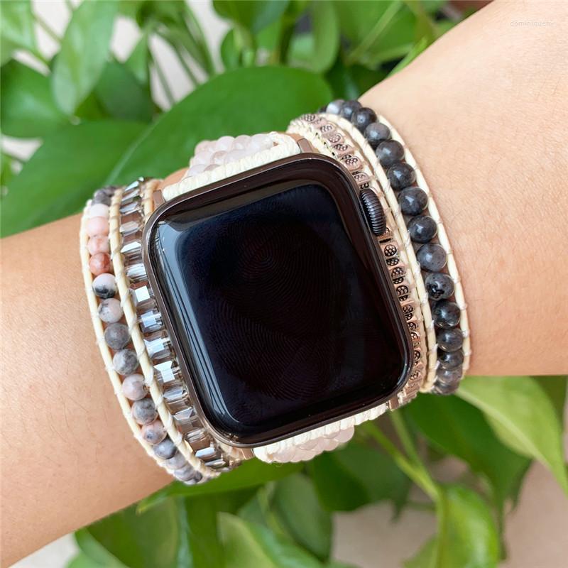 

Watch Bands Strap Accessories Bracelet For Apple Straps Natural Stone Leather Labradorite Jewelry Wholesale