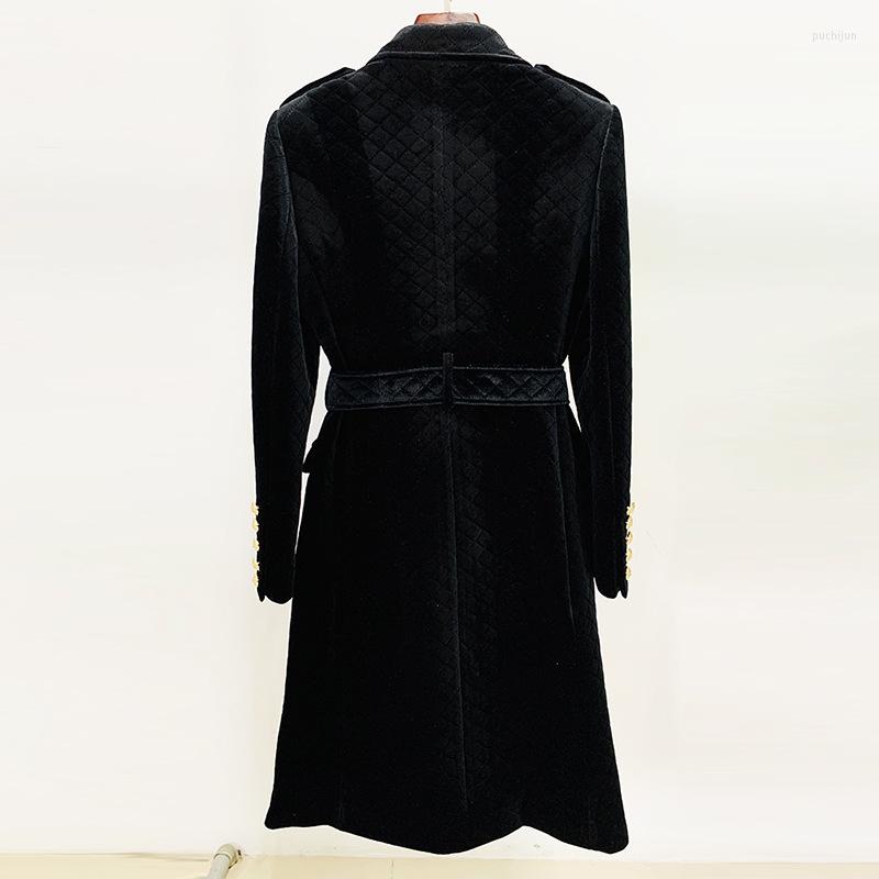 

Women' Trench Coats -XXL High Quality Fashion Style Velvet Plaid Lined Lapel Button Pocket Decoration Thickened Fabric Women, Black