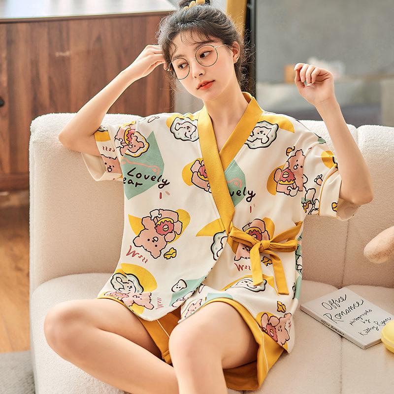 

Women's Sleepwear Women Cotton Spring Summer Lady Short Sleeve And Pants Pajamas Two Piece Set Loose Casual Nightwear Homewear, Blue
