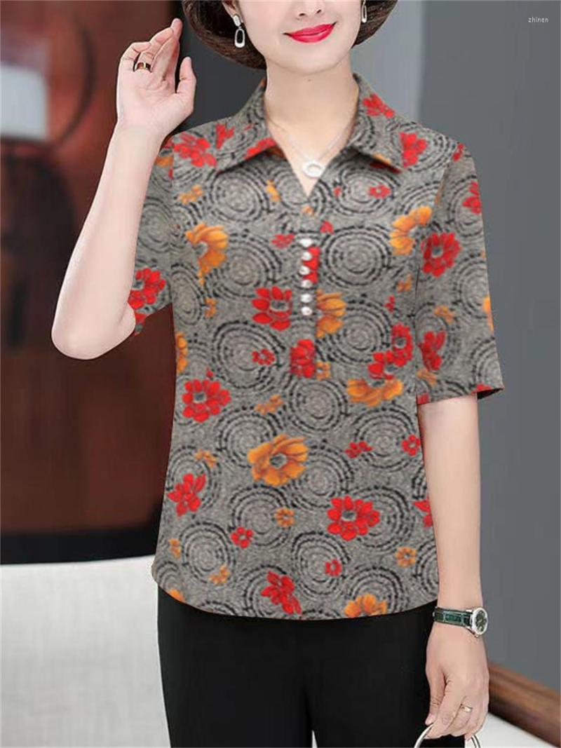

Women's Blouses 4XL Women Spring Summer Shirts Lady Fashion Casual Short Sleeve Turn-downk Collar Printing Blusas Tops2287, Green