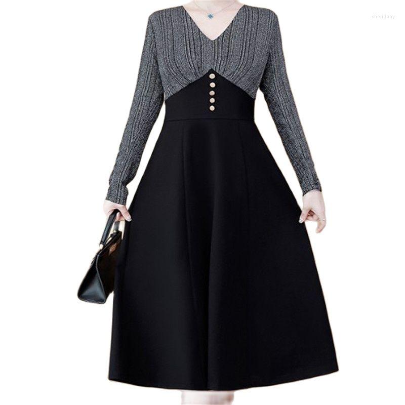 

Casual Dresses Spring 2023 Plus-Size Women's Dress Collar Expensive Lady TemperAment French Autumn And Winter, Black