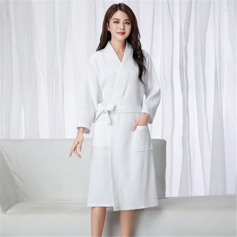 

Women's Sleepwear Kimono Robe Waffle Bathrobe Couple Yukata Bathing Absorbent Men And Women Nightgown El Beauty Salon Bath Towel Pijamas, White