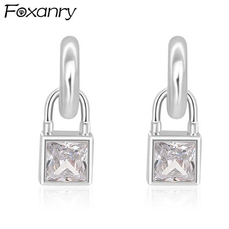 

Charm anry Prevent Allergy Silver Color Elegant Earrings for Women Fashion Creative Sparkling Zircons Lock Geometric Party Jewelry L230315