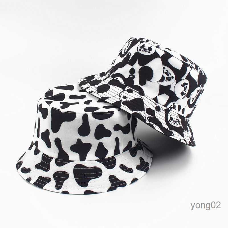 

Fashion Cartoon Reversible Bucket Hats Cow Pattern Panama Fisherman Caps for Men Women Summer Outdoor Sun Double Side Hat Hcs132, Note khaki