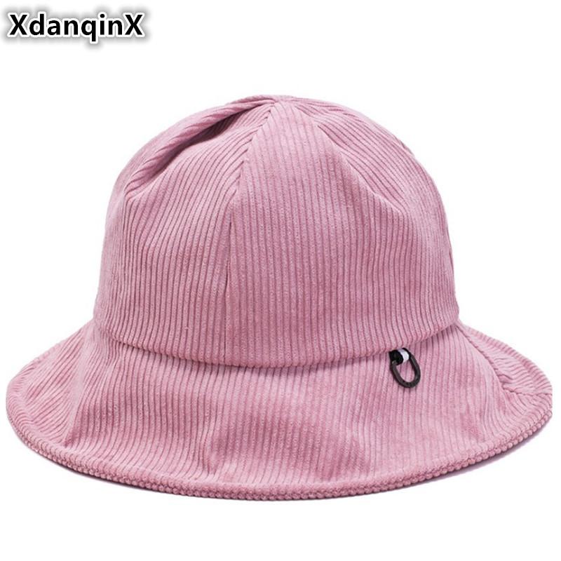 

Wide Brim Hats XdanqinX Winter Women's Bucket Corduroy Cotton Elegant Ladies Cap Headwear Decoration Fashion Warm Sun Visor Hat For Women, Black