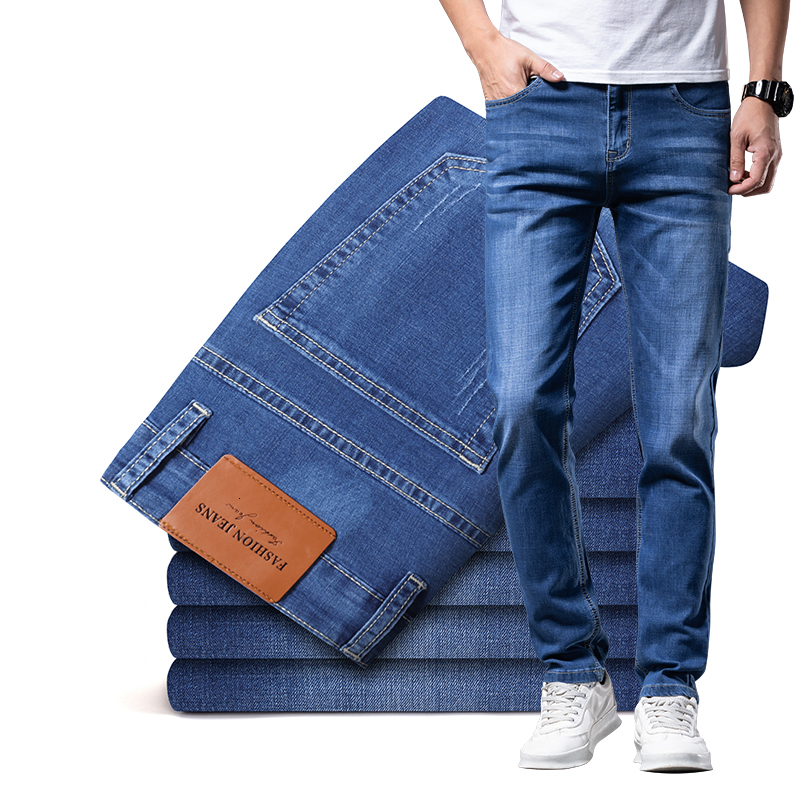 

Men's Jeans Spring Summer Men Stretch Jeans Fashion Casual Slim Fit Denim Trousers Male Blue Pants Man Clothing 230316, Model 3