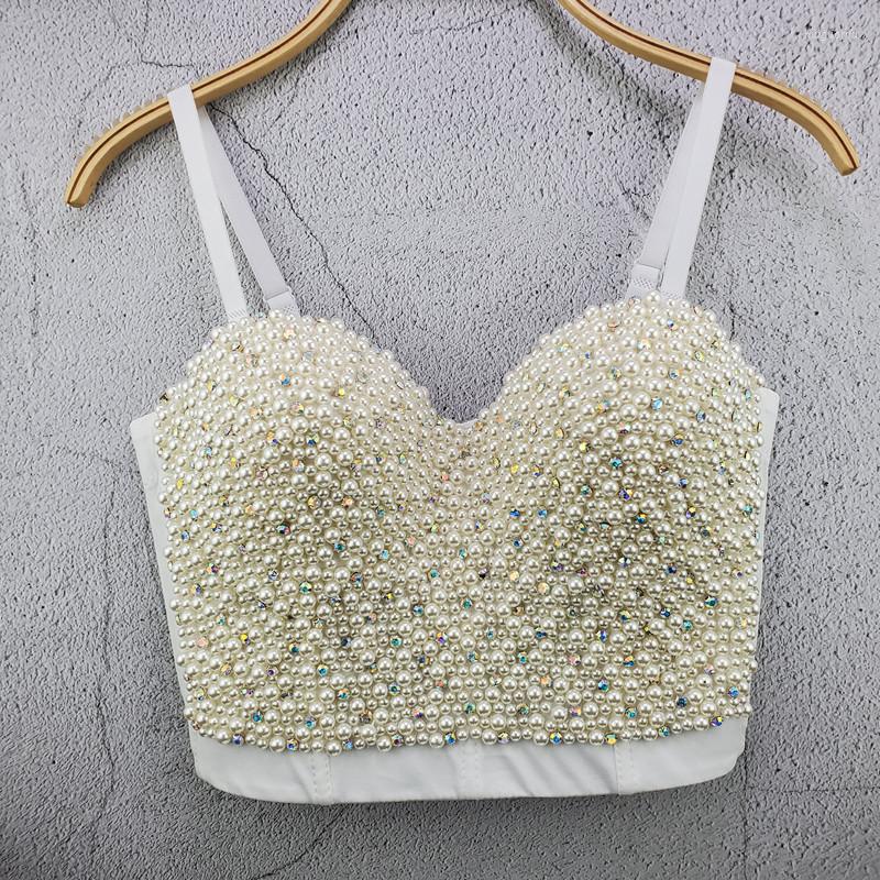 

Women's Tanks Women Sexy Boho Tank Tops Pearl Beading Handmade Fashion Crop Female Summer Club Wear Camis, Beige