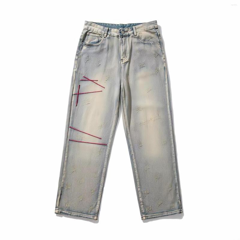 

Men's Jeans Embroidery Baggy For Men Straight Leg Black Pants Vintage Japanese Korean Streetwear Y2k Vibe Punk Casual Denim Trousers