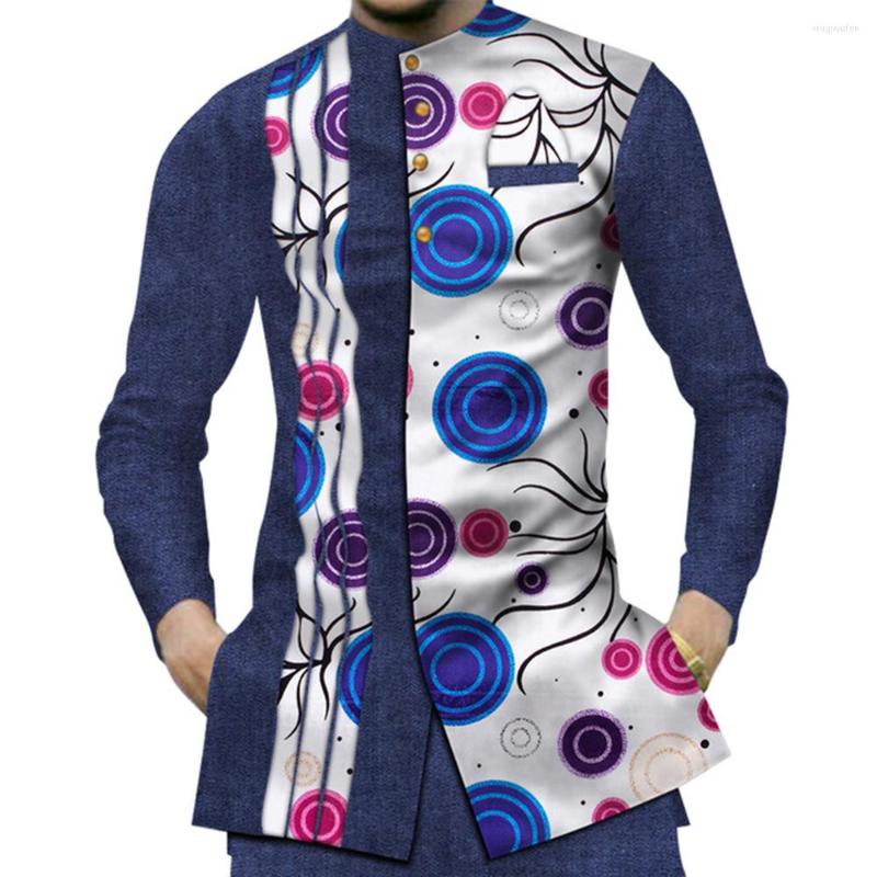 

Ethnic Clothing Fashion Bazin Riche Men Cotton Shirts Dashiki African Print Patchwork Style Top Clothes