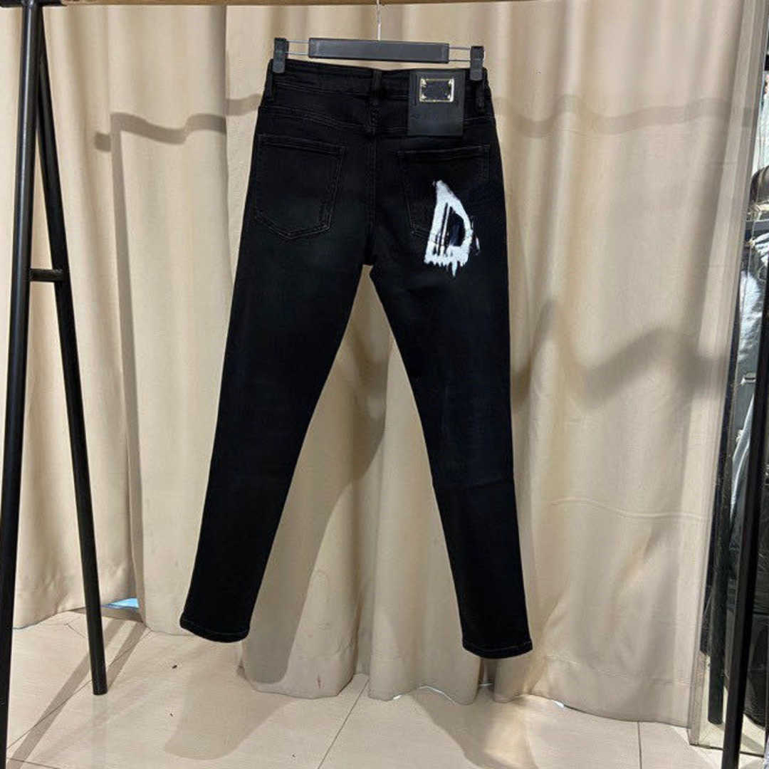 

Designer jeans black graffiti Jeans new fashion brand trousers mens stretch slim slacks outdoor sports pants, Black 1