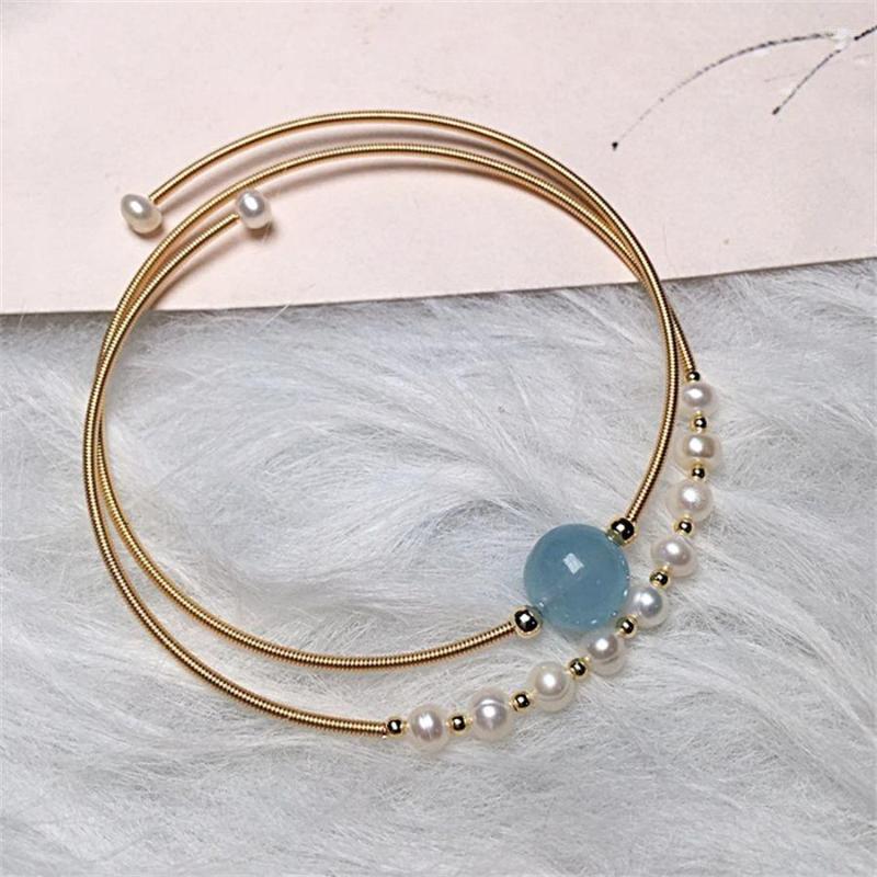 

Bangle Natural Aquamarine With Freshwater Pearl Bracelet