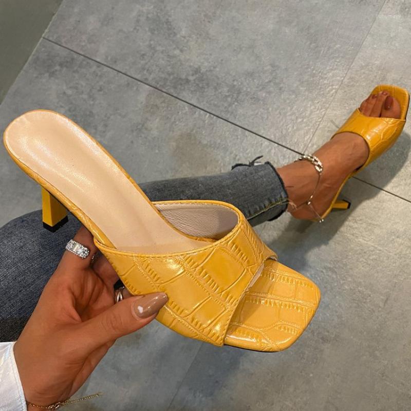 

Sandals Fashion Womens Slippers Outdoor Yellow Red Blue Black Stiletto Sexy High Heels Slides Summer Plaid Woman Shoes