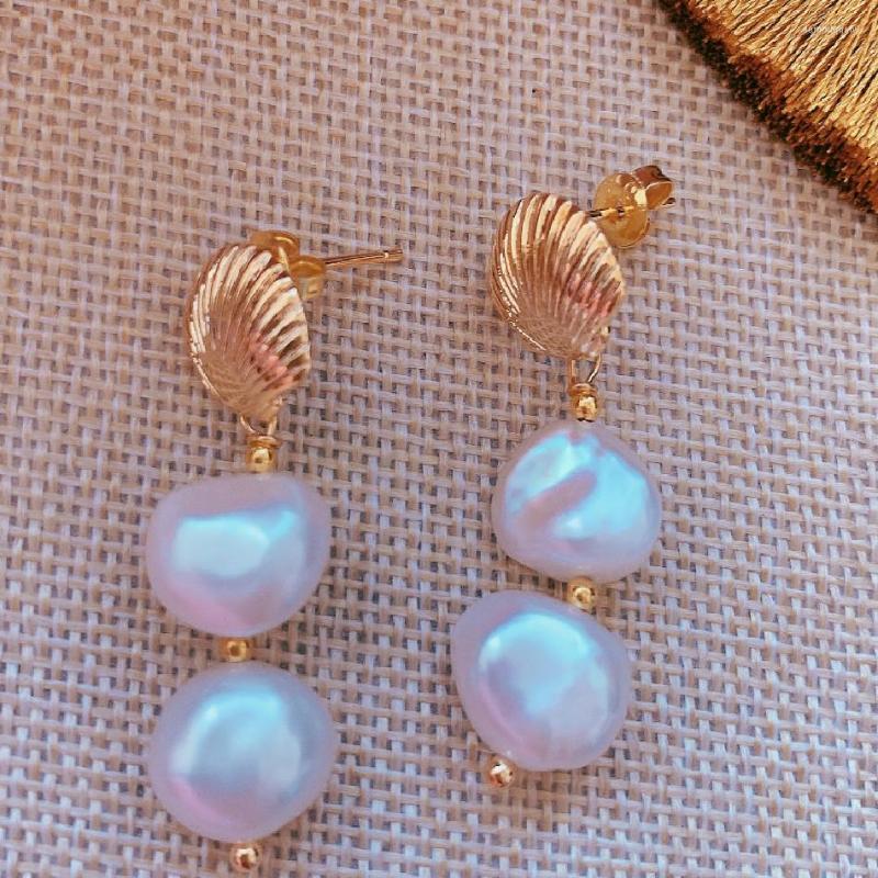 

Dangle Earrings White Baroque Pearl 18K Gold Gift Chinese Style Fashion Hook Jewelry Wedding Cultured Party