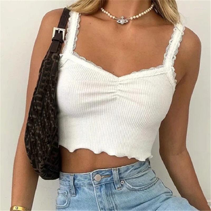 

Women's Tanks Summer Sexy Lace Tops For Women 2023 Spaghetti Strap Short Camisole Fashion Black White Tank Vintage Camis Tees