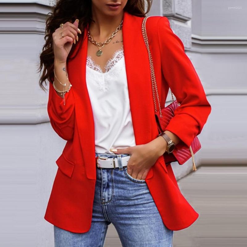 

Women's Suits Blazer Suit Coat Long Sleeve Jacket Lady Women Fashion Autumn Casual Notched Collar Pockets Work Coats Office Solid Bl, Red