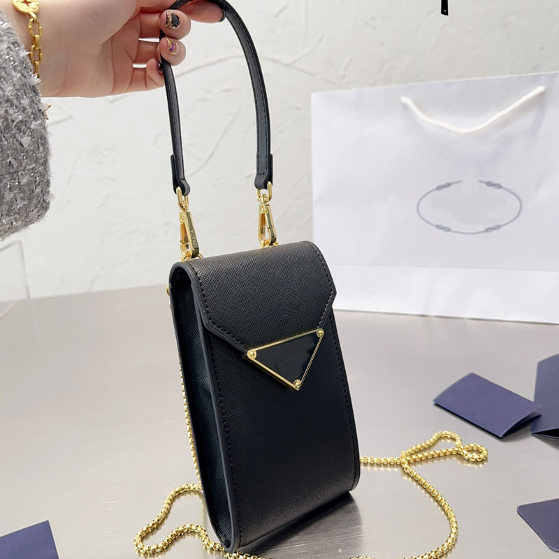 

Mini Mobile Phone Bag Chain Shoulder Bags Handbag Triangle Decoration Fashion Letter Genuine Leather Flap Messenger Purse Lady Crossbody Bags High Quality, Blue