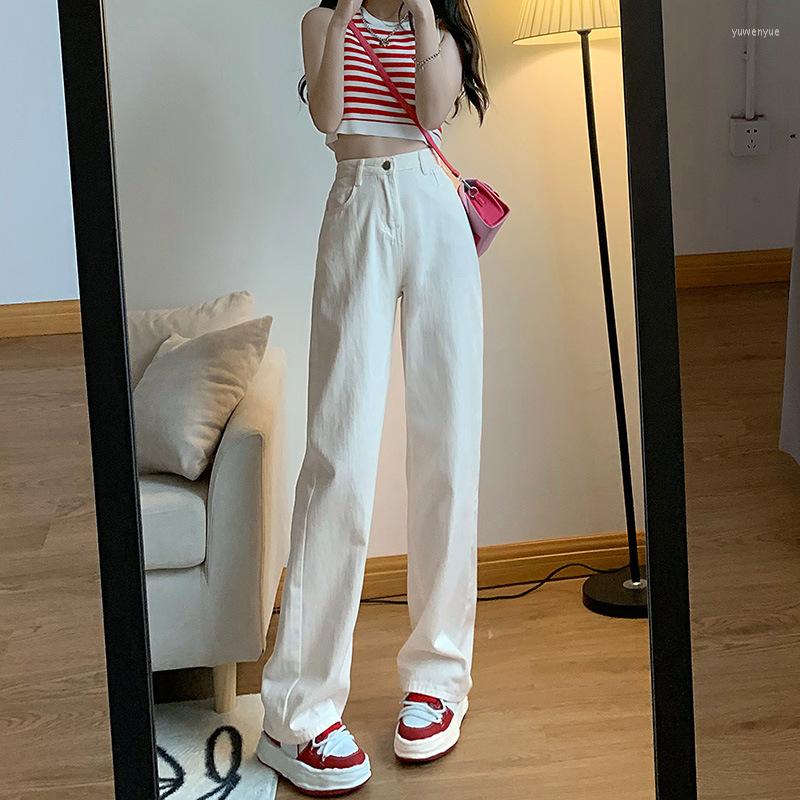 

Women' Jeans White Wide-leg Women' Spring/Fall 2023 Short High-waisted Slimming Baggy Floor-length Pants High Waisted, Creamy-white