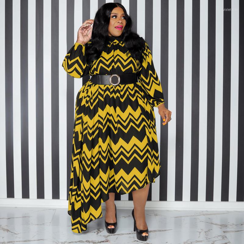 

Plus Size Dresses Autumn Printing Long Sleeve Women Midi Dress Elegant High Waist Party Office Ladies Casual Outfits 2023 Vestido, Blue