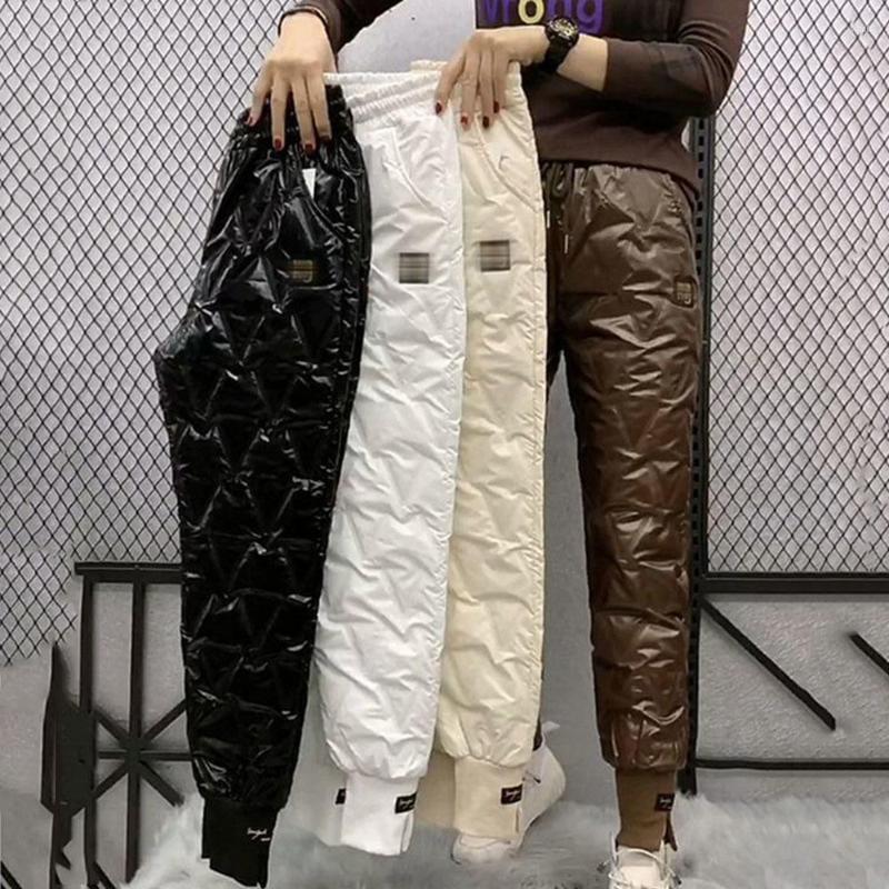 

Women's Pants Autumn Cotton Trousers For Women's Snow Outerwear 2023 Winter High Waist Thick Casual Feet Harem Warm, White
