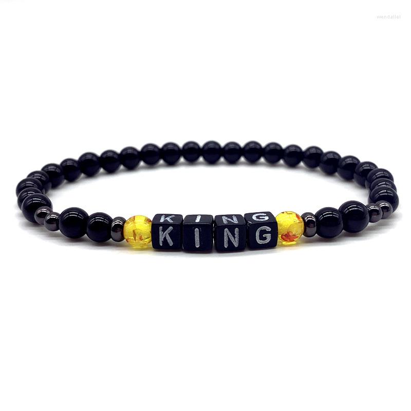

Strand 2023 Trendy King Letter Men Bracelet Handmade 4&6mm Simple Stone Bead For Women Jewelry Gift
