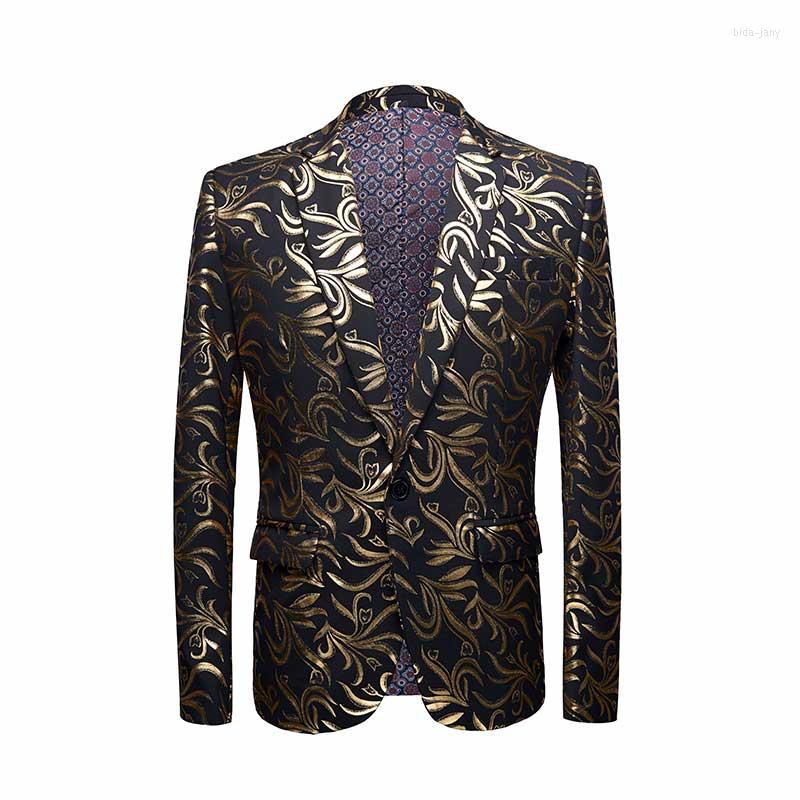 

Men's Suits Stylish Gold Orchid Pattern Casual Blazer Men Suit Jacket British Gentleman Wedding Grooms Slim Fit Fashion Coat Outfit Sequins, Black