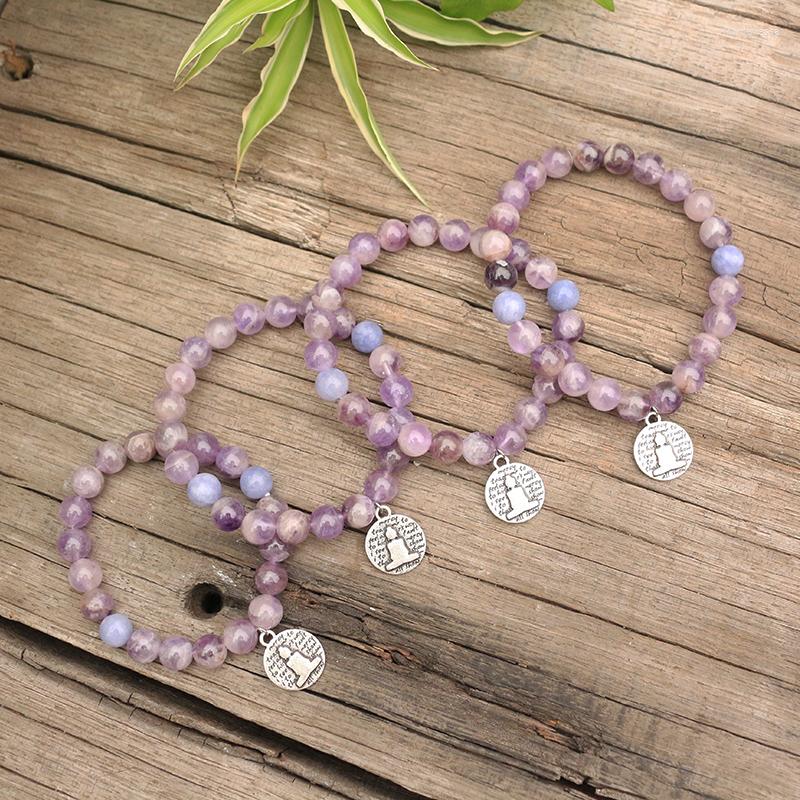 

Strand 8mm Natural Stone Beads Prayer Bracelet Amethyst Dyed Blue Buddha JapaMala Spiritual Jewelry Meditation Inspirational