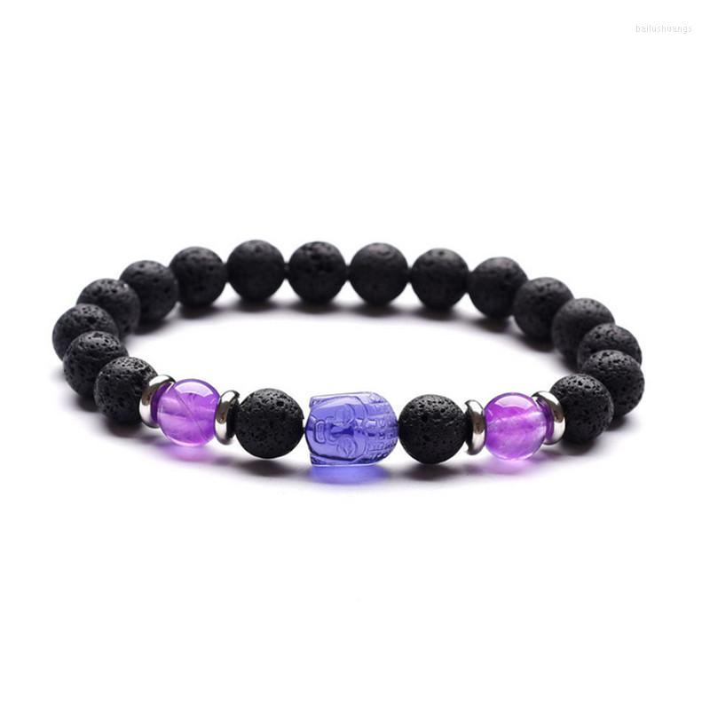 

Strand High Quality Brand Volcanic Lava Natural Stone Black Beaded Religious Buddha Head Bracelets For Women Unisex Adjustable Jewelry