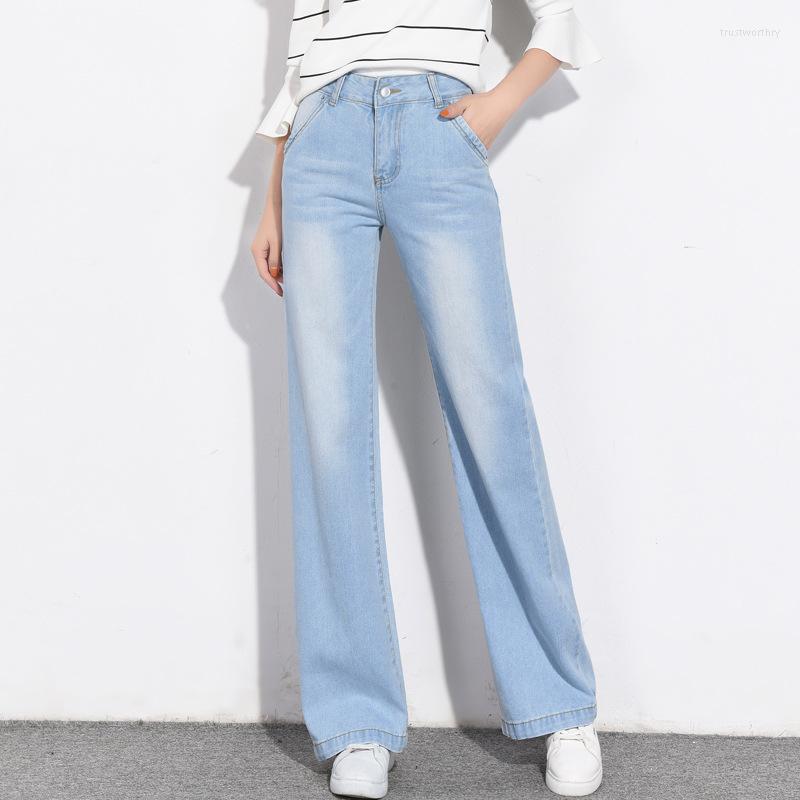 

Women's Jeans XS To 6XL 2023 Women Cotton Light Blue Bleached Fashion Casual Wide Leg Loose Straight Soft Autumn Denim Pants Oversize