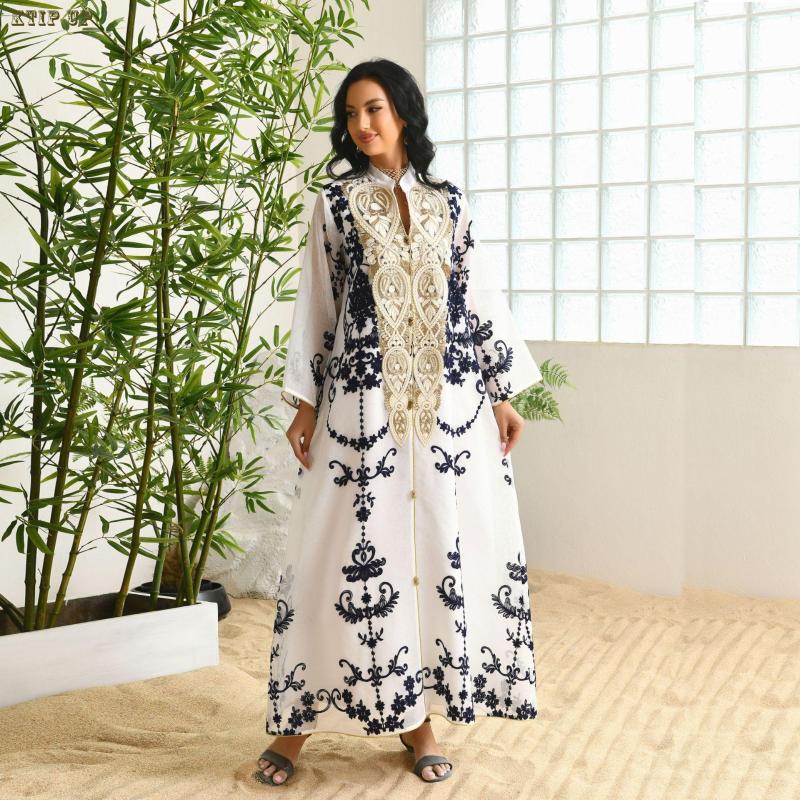 

Ethnic Clothing Middle East Women's Muslim Fashion Evening Dress Mesh Embroidery Applique Robe Abaya Jilbab Kaftan Moroccan