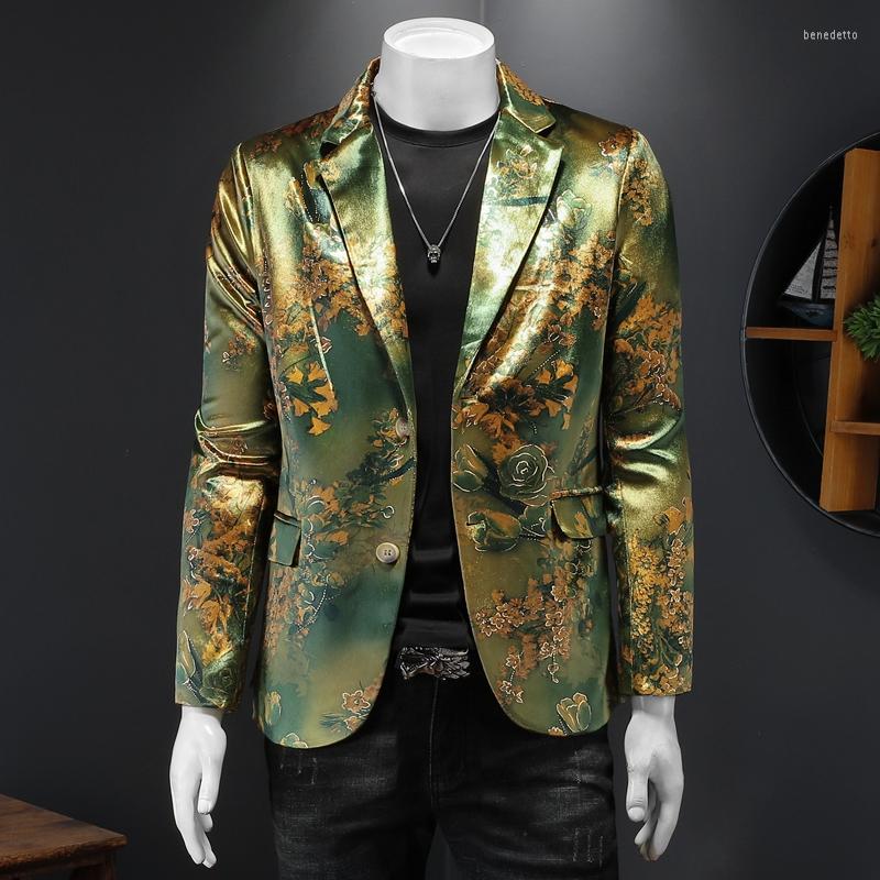 

Men's Suits Plyesxale 2023 Autumn Gold Floral Print Blazer Jackets For Men Costume Homme Luxe Wedding Party Prom Mens Blazers Q1610, Style 2