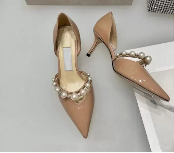 

Elegant Bridal Wedding Dress Shoes Sandals Lady Pearls Strap Luxury Brands Pointed Toe High Heels Women's Sexy Walking Summer Sandalias Perfect With Box