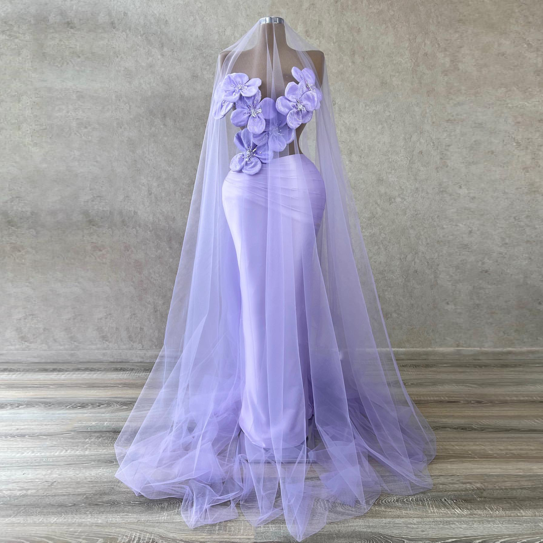 

New Purple Evening Dresses Sleeveless 3D Flowers Beads Strapless Vestidos De Noche Formal Party Sexy Prom Dress Custom Made, Same as picture