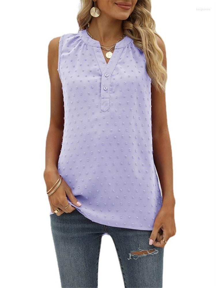 

Women's Tanks T-shirt Women's Summer Solid Chiffon Loose V-neck Jacquard Sleeveless Casual Top, Lavender