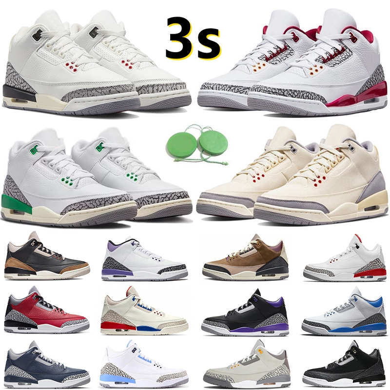 

3 3s Mens Basketball Shoes Sneaker Luck Green UNC Cool Grey Fire Red Fragment White Cement- Reimagined Wizards Muslin True Blue Maniere Women Trainers Sports Sneakers, Color#29